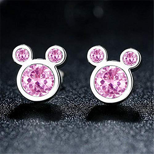 Puadun SG112-3 925 Silver Plated Hypoallergenic Mouse Shape Stud Earrings With Pink Cubic Zirconia Cute Stud Earring For Women Girls Valentine'S Day Gifts thumb #3