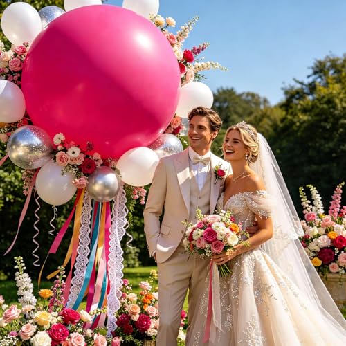 Image of 5Pcs Hot Pink Big Balloons 36 Inch, Round Large Latex Party Balloons for Birthday Wedding Decorations
