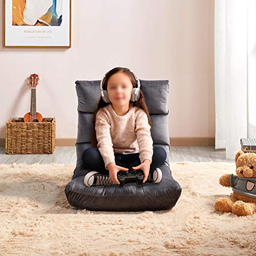 Sillón plegable de piso peluche gris miniatura 2