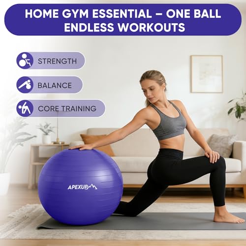 Image of APEXUP Yoga Ball, 660 lbs Anti-Burst Exercise Ball with Pump, 5 Sizes