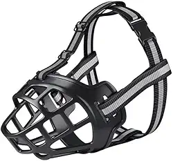 Focinheira de Segurança Respirável para Cães com Faixa Refletiva Ajustável(17-27kg)