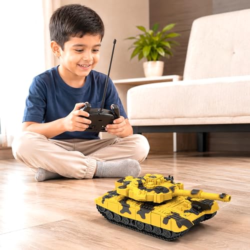 Image of VGRASSP Remote Control Army Tank Toy for Kids with Lights and Sound - Military Vehicle Toy with Rechargeable Batteries and USB Battery Charger - 4 Function RC Battle Tank - Color As Per Stock