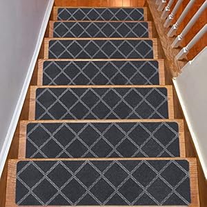 Sunexinlo Stair Treads for Wooden Steps, 15pcs Stair Treads Indoor Non-Slip Stair Carpet Tread Covers Rugs, 8in x 30in, Gray