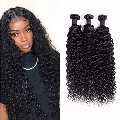 Brazilian Virgin Human Curly Hair 3 Bundles Jerry Curly Hair Weave Bundles Natural Black (12/14/16, Curly Hair 3 Bundles)