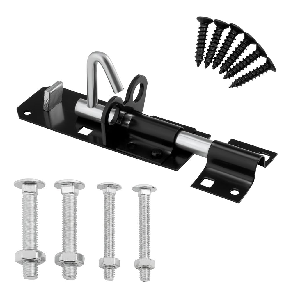 Satargo Black Gate Lock Bolt, Brenton Heavy Duty Door Slide Bolts Lockable Padbolt For Shed, Outhouse And Stores - Includes Fixings (4" Bolt (100Mm))