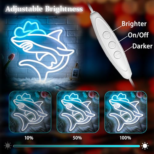 Image of Neon Sign, Shark Neon Signs for Wall Decor LED Signs Neon Light | Cowboy Shark Neon Sign for Bedroom, Kids Room, Gaming Room, Man Cave, Party, Bar Decor, Boys Gift, Dimmable, USB Powered