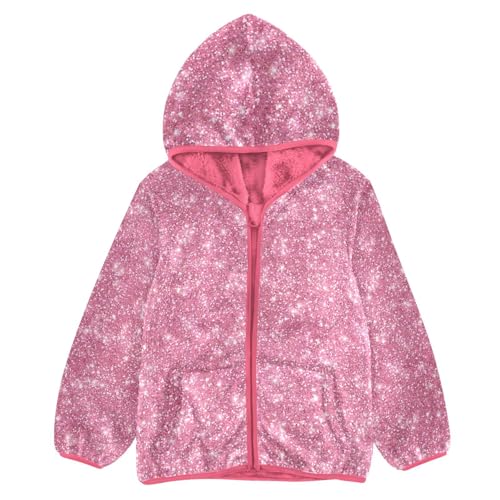 Pink Glitter Toddler Fleece Jacket Baby Girls Hooded Zipper Long Sleeve Thick Warm Outerwear 3-10 Years