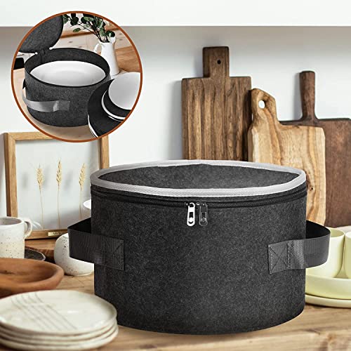 Image of GREENSHEEP Plate Storage Case with 12 Thick Felt Dividers for Storing and Organizing Dinnerware Dishes, Dark Grey
