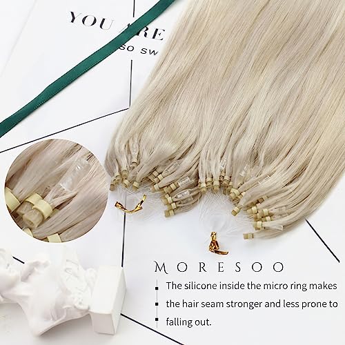 Moresoo Micro Beads Hair Extensions Real Remy Human Platinum Blonde Micro Loop Hair Extensions Blonde for Women Long 22 Inch Silky Soft Straight 1g/s 50g/Pack #60 - Image 2