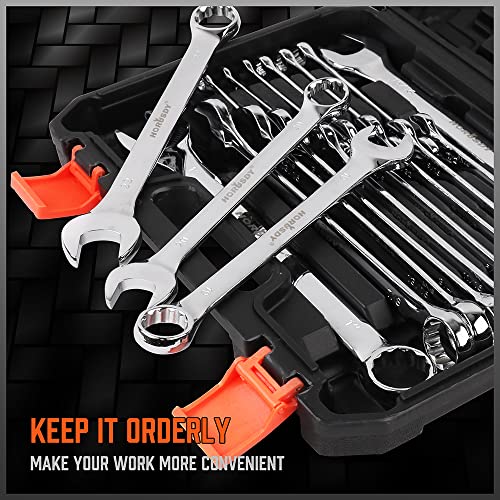 Image of HORUSDY 32-Piece Combination Wrench Set, SAE and Metric, 1 /4 inch-1 inch & 7mm-22mm, 12 Point, Chrome Vanadium Steel Construction with Case