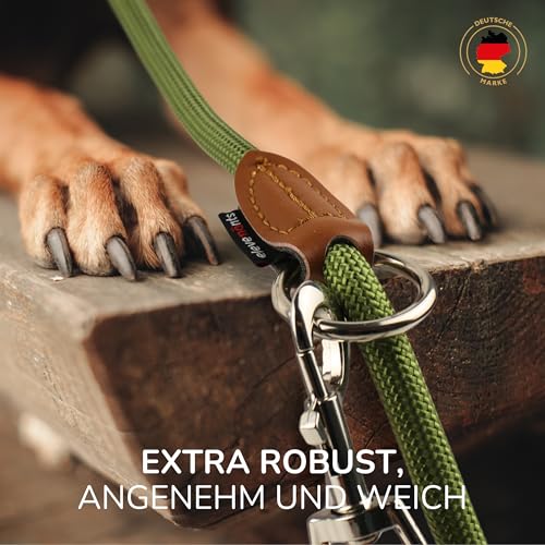 elevenants® Verstellbare Hundeleine 3 Meter | Robuste Nylon Umhängeleine für mittelgroße bis große Hunde | Führleine mit 200kg Zugkraft | Doppelleine mit 2 Karabiner | Multifunktionsleine (Grün)
