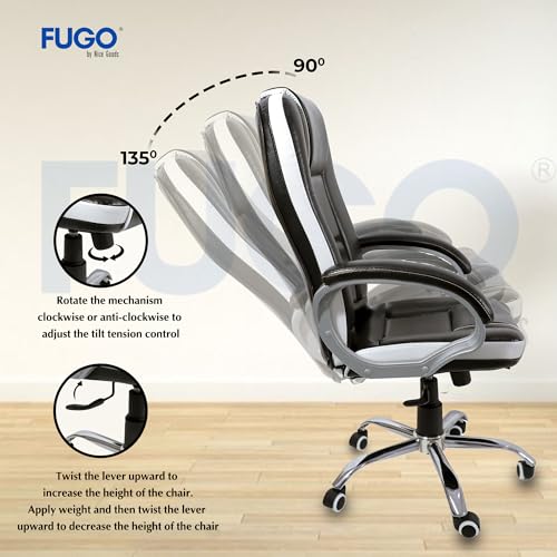 Image of FUGO by Nice Goods Ergonomic Executive High Back Office Chair, Home Desk Office Chair, Revolving Chair with Tilting Mechanism and Metal Base (Black)