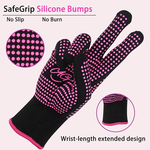 ANGENIL Hitzebeständige Handschuhe, Rutschfeste/Hitzeschutz Handschuhe mit silicone dots, 2 Stück, elastische Friseurhandschuhe, Geeignet für Glätteisen, Lockenstäbe, Hochtemperatur-Arbeitshandschuhe