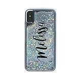 MARBLEFY Personalized Handwriting Name Holographic Diamond liquid sliver dust case for iPhone Xs Max/Xr/Xs/8/7/6 Plus Protective Shockproof Sturdy Case