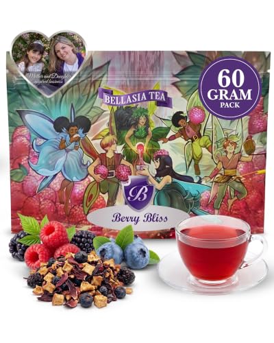 Bellasia Tea Berry Bliss Caffeine-Free Herbal Tea For Kids, Fruity Flavor | Loose-Leaf Blend, Balanced Flavor, Real Fruit Ingredients, Non-Caffeinated Tea, Warm or Iced, Kids Tea Party, Fun Tasty Drink