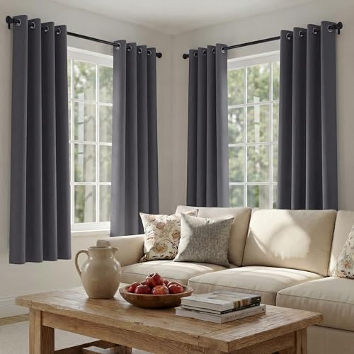 PONY DANCE Thermogardinen mit Ösen Verdunklungsvorhänge 4er Set H 175 x B 140 cm Schlafzimmer Gardinen Blickdicht Grau Curtains Blackout Vorhang Thermo Wärmeisolierend PONY DANCE Thermogardinen mit Ösen Verdunklungsvorhänge 4er Set H 175 x B 140 cm Schlafzimmer Gardinen Blickdicht Grau Curtains Blackout Vorhang Thermo Wärmeisolierend
