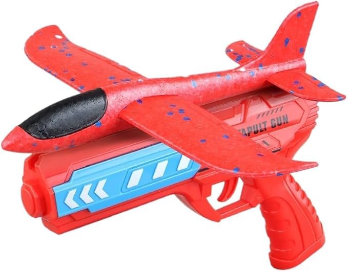 Siebkorb Airplane Launcher Toy, Foam Throwing Glider Plane with Catapult Gun, Boys Toys Age 3-12 Indoor Outdoor Garden Toys, Kids Flying Toy Birthday Present Gift for Boys Girls (Red)