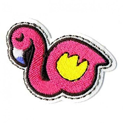 Ecusson thermocollant flamant rose motif brodé flashy pour patch vêtement