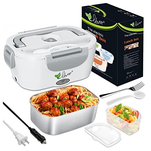 Electric Heating Lunch Box, 110V/12V 2 in 1 Portable Electric Food Warmer Lunch Heater for Car, Home, Office with Removable Stainless Steel Food Container -gray