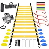 Allucky Speed & Agility Training Set Agility Ladder Speed Training Equipment-20ft Agility Ladder,10 Soccer Cones,4 Hurdles, Jump Rope, Running Parachute Basketball Football Soccer Training Equipment