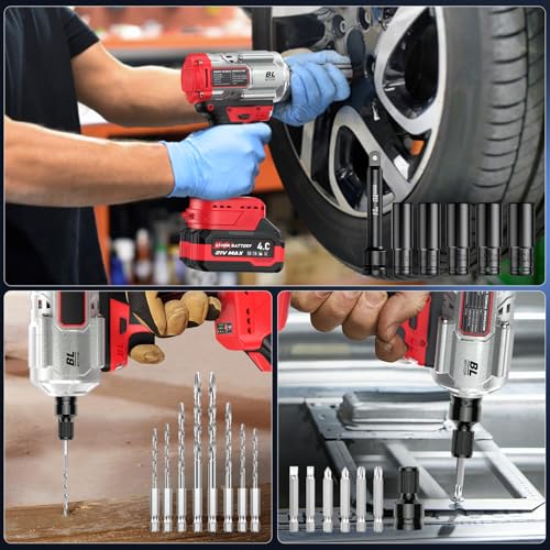 Image of XIAZIR 1200 N.m 3-in-1 Battery Impact Wrench /Impact Driver - High Torque 1 /2 inch with Brushless Motor, 2x 4.0Ah Batteries, Sockets, Bits and Bits