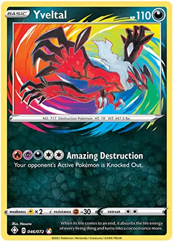Yveltal 046/072 Amazing Rare Pokemon Card (Shining Fates) + TitanCards® Toploader
