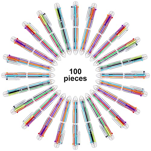 IHPUKIDI 100 Pack 0.5mm 6-in-1 Multicolor Ballpoint Pen, 6 Color Transparent Barrel Retractable Ballpoint Pens for Office School Supplies Students Gift
