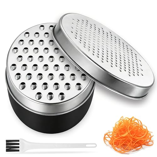 Kitchen Grater 2 in 1 Stainless Steel Cheese Grater with Storage Container and Non Slip Base for Vegetable Fruit Ginger Chocolate Household Food Prep