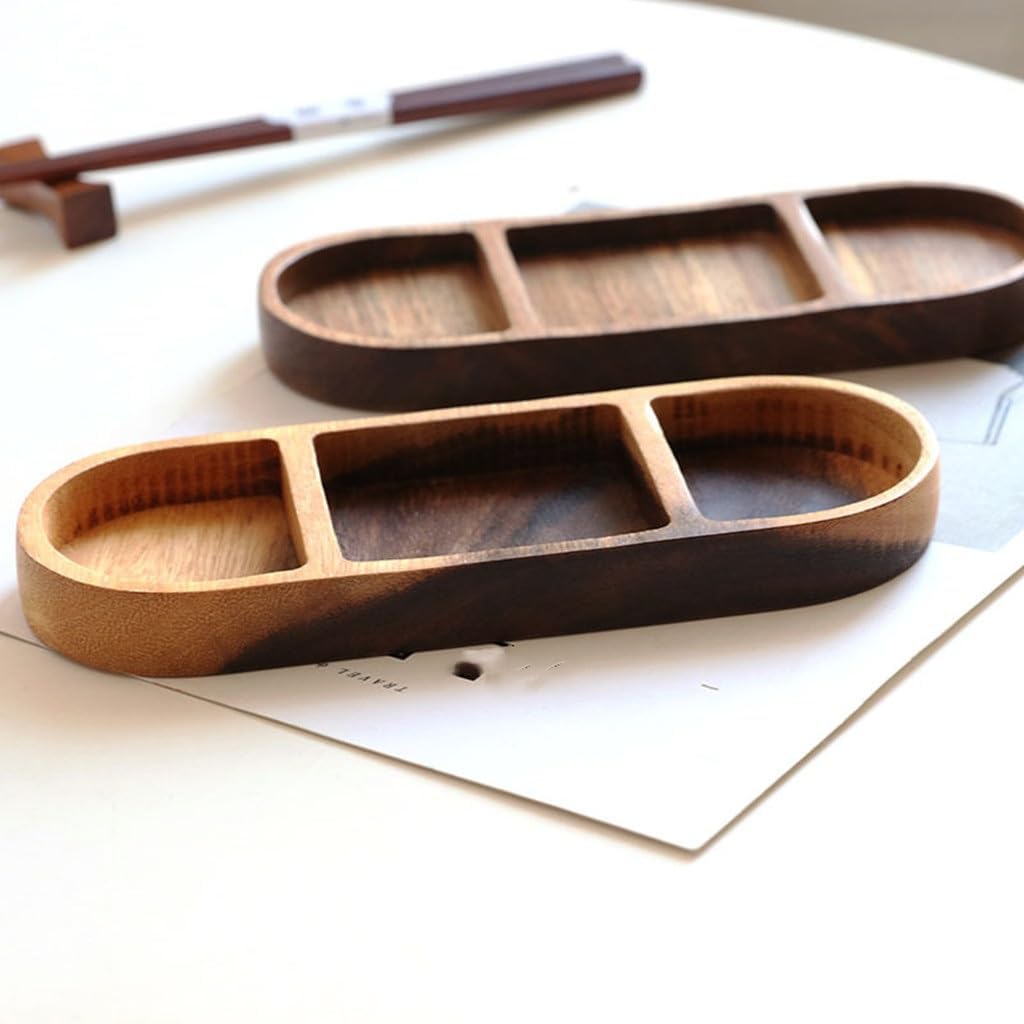 Retro Wood Seasoning Dipping Dish Household Elliptical Sauce Vinegar Snack Tableware