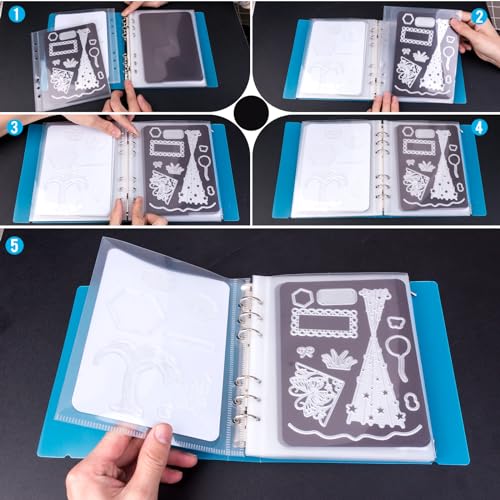 Image of UNIMEIX 12 Pcs Magnetic Sheets for Die Storage with 1 Binder Cover, Stamp and Die Storage Pockets Die Cut Storage for Card Making Supplies(0.8 mm Thickness, Blue)