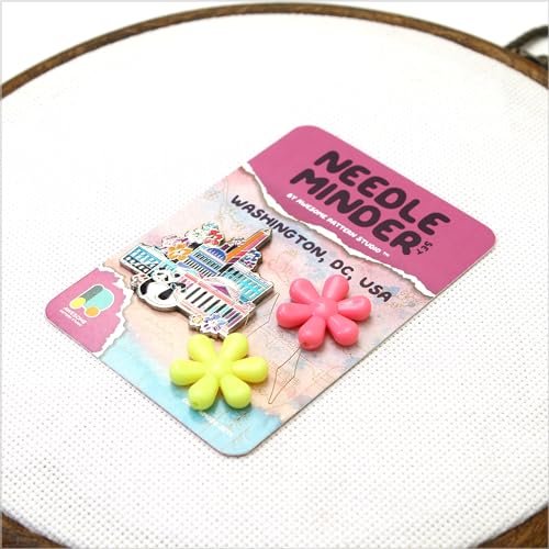 Image of Awesome Pattern Studio Needle Minder Set - Washington Magnetic Needle Minder + 2 Needle Threaders. Enamel Pin for Cross Stitch, Embroidery and Craft