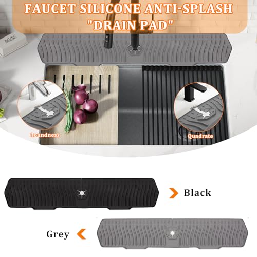 Image of 30 Inch Sink Splash Guard,Longer Silicone Sink Mat for Kitchen Bathroom,Kitchen Faucet,Silicone Sink Faucet Mat Splash Guard, Drip Protector Splash Countertop (Grey)