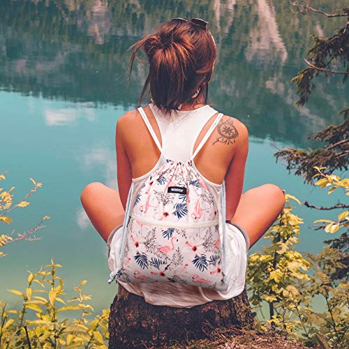 Image of WANDF Drawstring Backpack, Gym Sackpack for Sports (Flamingo) | Water-Resistant, Shopping, Yoga, Travel, Beach, Daily Carry