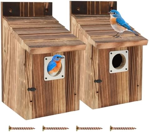 2 Pack Wooden Birdhouse Houses for Outside, 1-1/2" Entrance Hole Outdoor Bluebird House with Predator Guard–Wood Weather-Resistant Bird Nesting Box for Wrens Finches Swallows, Front Opening — view 8