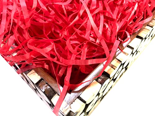 Image of Eco Sarras Thin Shredded Paper Crinkle Paper Grass Strips Gift Tray Decoration, Gift Hamper Decorations, Gift Box Fillers, Wedding Birthday & Valentines Day Gift (100 Grams, Red,Pack of 1)