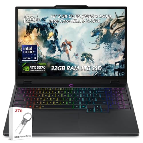 Image of Lenovo Legion Pro 5i 16 inch WQXGA 2.5k OLED 500 nits 165Hz Gaming Laptop, Intel Core Ultra 9 275HX 24C, RTX 5070, 32GB DDR5 1TB SSD, Backlit KB, WiFi7, Win11, Eclipse Black, 2TB Flash Drive, W /GaLiMu