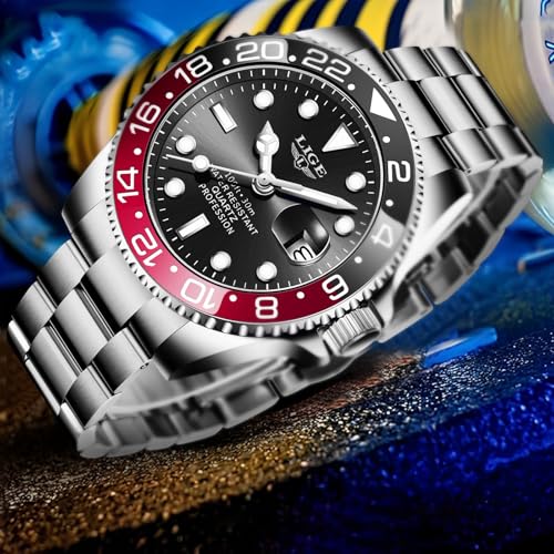 Image of LIGE Fashion Watches for Men Stainless Steel Business Dress Watch Waterproof Analog Quartz Watch with Luminous Date Display Manl Wrist Watch