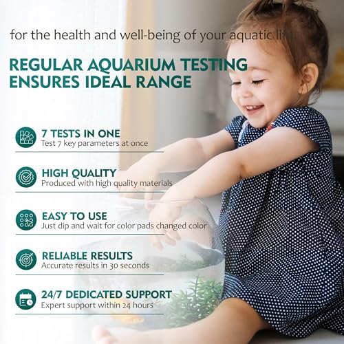 Image of 7 Way Aquarium Test Strips, 125 Strips for Fish Tank & Pond Test Kit | Freshwater Saltwater Water Testing Kit Aquarium for Chlorine, Total Hardness, Carbonate, Alkalinity, Nitrate, Nitrite and pH