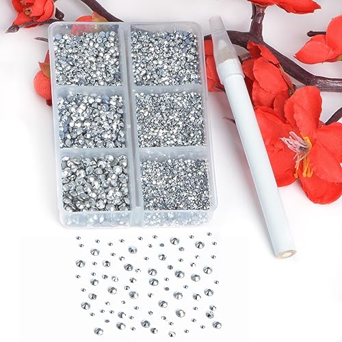 Image of Bymitel Hotfix Crystal Rhinestones Round Gems for Crafts,Mixed 6 Sizes with Wax Pencil Kit, Labrdor1.3-3.2mm(SS3-SS12 /8000pcs)