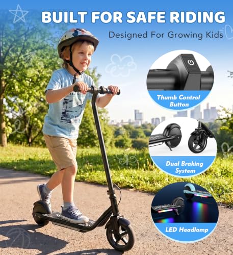 Image of Electric Scooter for Kids Ages 6-12, 150W Motor,10 Mph Max Speed, LED Display, K2-2 Speeds (6 /10 MPH), K2 Pro /K6-3 Speeds, Magnetic Charging, Colorful Light, Dual Brake Scooter for Girls Boys