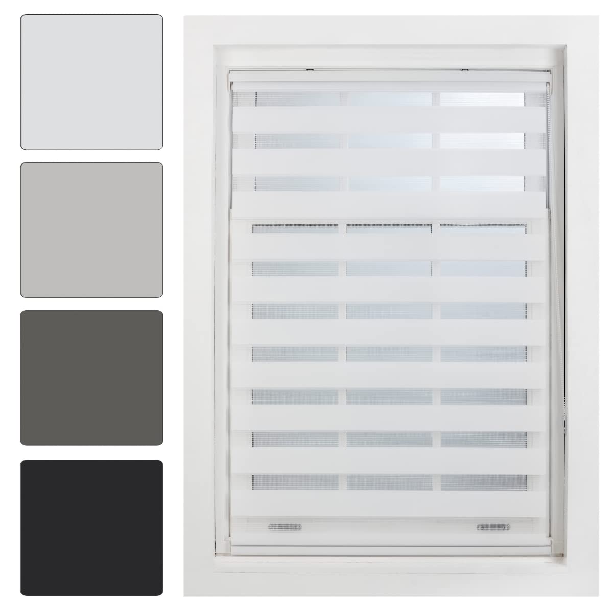 Furnished White Day Night Blinds Made To Measure - Zebra Roller Blind Double Vision Fabric Quick Install Window Shades - Day And Night Blind, 60W X 165H Cm