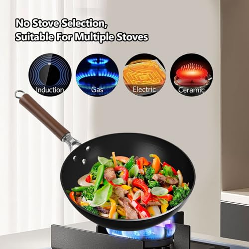 Wok de hierro 30 cm con tapa y mango de madera miniatura 5