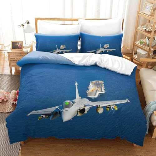 NDXRWDZR 掛け布団カバー 青い飛行機 布団セット 全開ファスナー 抗菌防臭 防ダニ 通気性 洗い速乾 ポリエステル布団カバー 210x210cm + 2 枕カバー 43x6cm