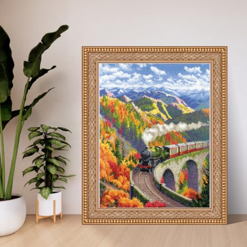 Image of RIOLIS - Autumn Express 2211, Cross Stitch Kits 11 inch x 15 inch, Cross Stitch Kits for Beginners & Advanced, Crossstitching Kit Adult, Embroidery Counted Stitching Kit