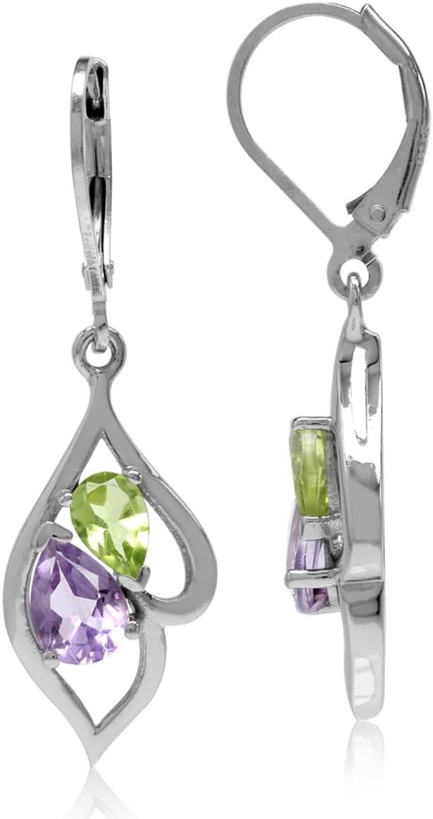 Silvershake Pear Shape Gemstone 925 Sterling Silver Leverback Dangle Earrings