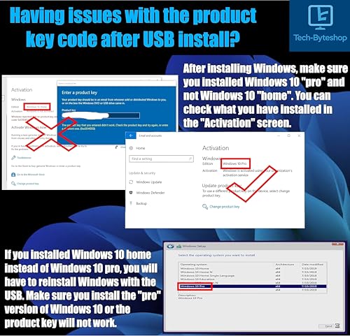 image for Tech-byteshop USB with Key Compatible with Windows 10 Professional 64 