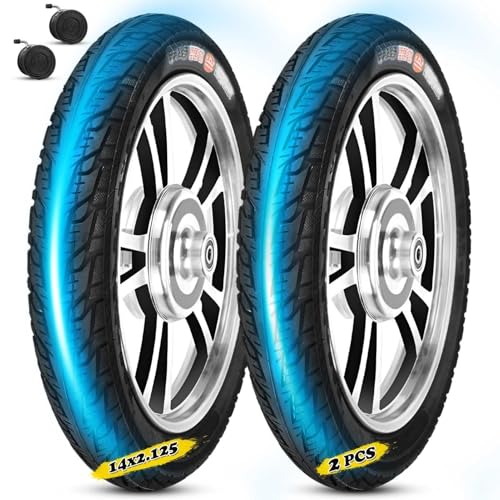 2UDS 14x2.125 (57-305) Juego de Neumático y Cámaras Internas para Bicicleta Eléctrica Plegable de 14 Pulgadas | Repuesto Antideslizante Compatibles con Patinetes Eléctricos y Ciclos Urbanos