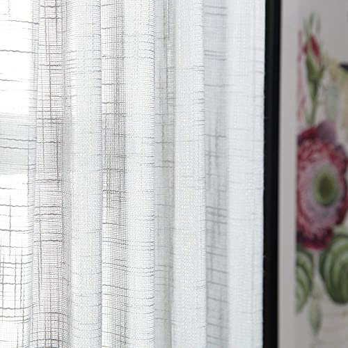 Jinchan Linen French Door Curtain With Open Weave Door Curtain 40 Inches Long Drape Rod Pocket 1 Panel Curtain Light-Filtering Privacy Window Decor 1 Tieback Included White Semi-Sheer #TOP3