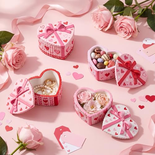 Image of Zubebe 6 Set Ceramic Hearts to Paint Jewelry Tray Kit with Lid Ready to Paint Ceramics Ring Dish Holder DIY Unpainted Plate Trinket Dish Tray DIY Gift for Women Adult Wedding Valentine Christmas