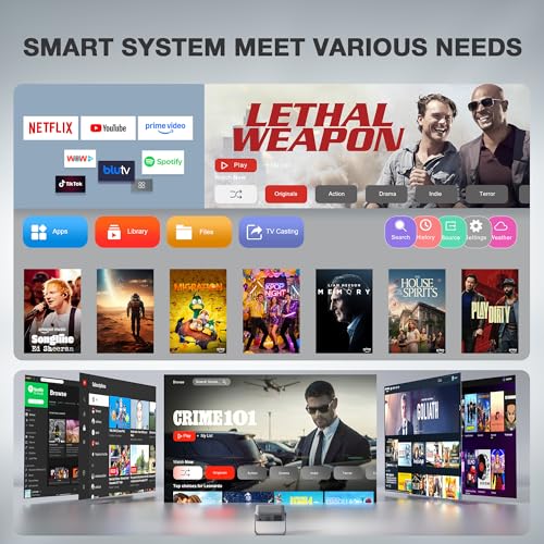 Image of [Officially-Licensed App & Auto Focus]Light Silver Smart Mini Projector with WiFi and Bluetooth, XuanPad 4K Support Movie Projector, Portable Native 1080P Outdoor Projector with 360 Stand